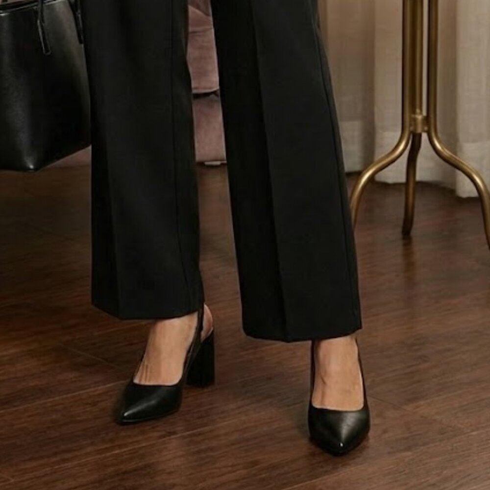 🖤 X2B Black Pointed Toe Slingback Block Heels | 3 Inch Heel - Picture 2 of 5